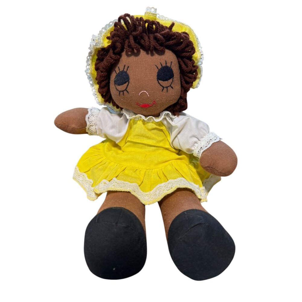 Rare Pansy Sunshine Doll plush With Yellow Dress & White Lace Accents. Cloth